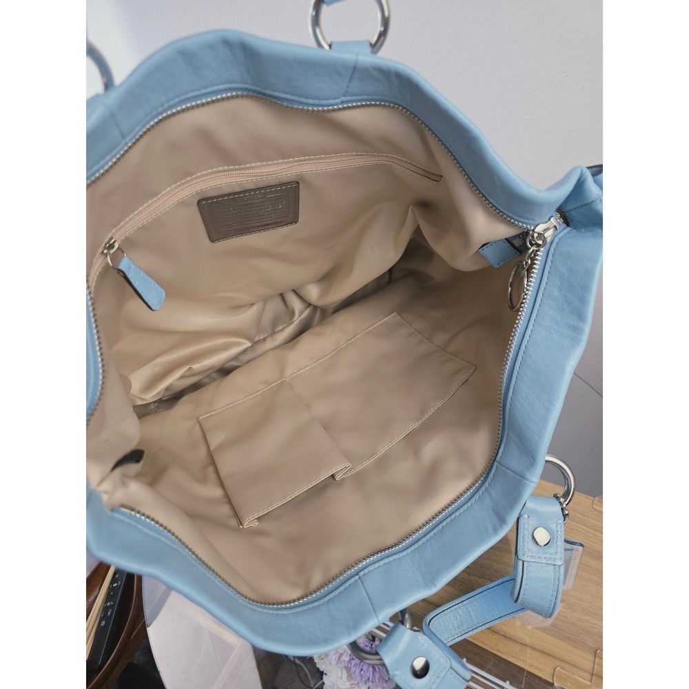 Coach Poppy Spotlight Tote Light Blue Leather Bag Silver Hardware 14564 - Picture 10 of 16